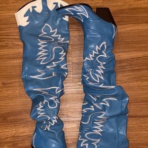 NEW Blue and White over the knee boots